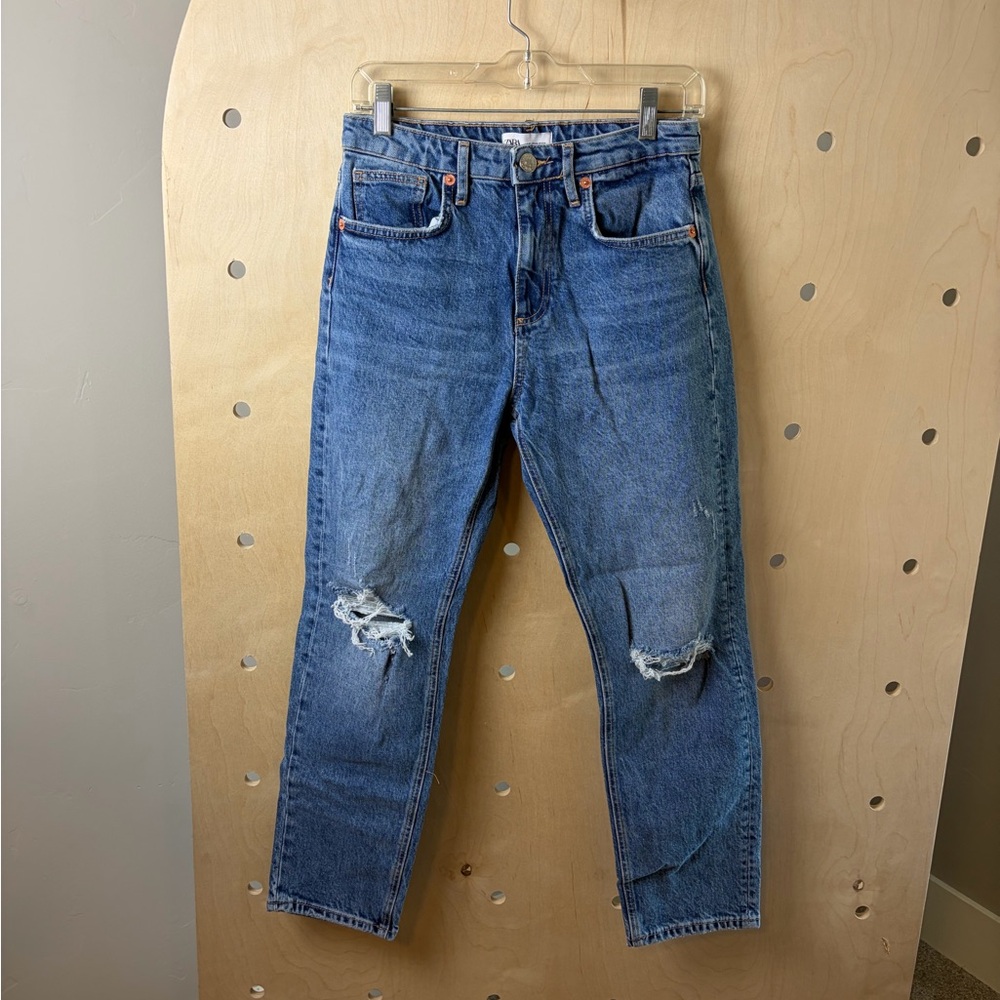 ZARA Women’s High Rise Distressed Straight-Leg Jeans Size 4 - Picture 2 of 6